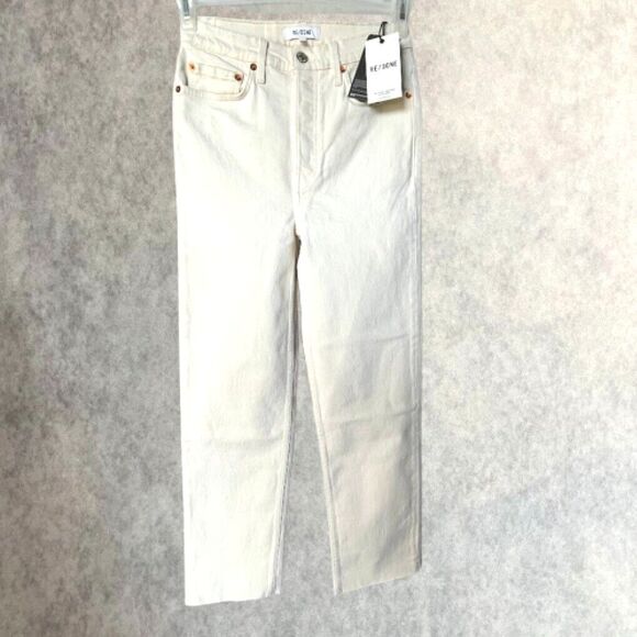 RE/DONE 70s Stove Pipe Jeans Ivory Womens Size 26 High Rise Straight Leg NEW! - Picture 2 of 15
